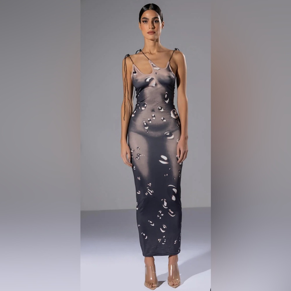 SYREN ASYMMETRICAL TIE NECK BODYCON
MAXI DRESS